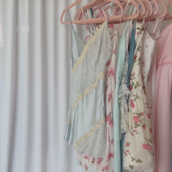 Victoria’s Secret Baby Blue and Cream Lace Velvet Mini Slip Dress - Picture 6 of 6